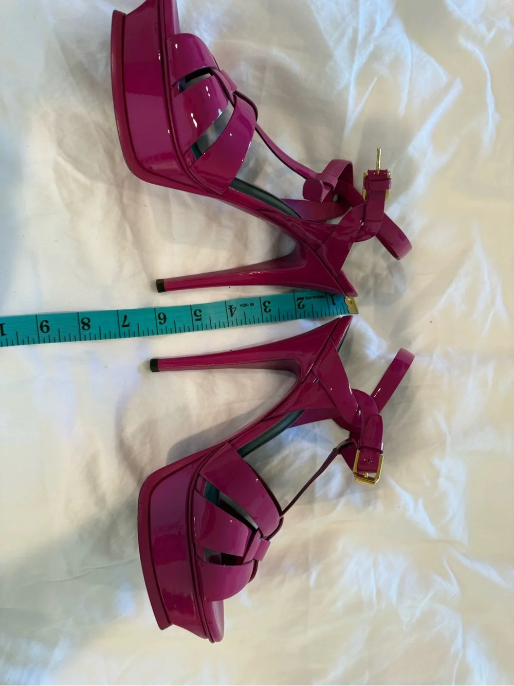 Saint Laurent Fuchsia Patent Platform Sandals